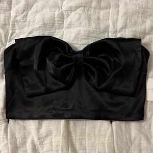 Altar'd State Black Satin Bow Strapless Cropped Top NWT